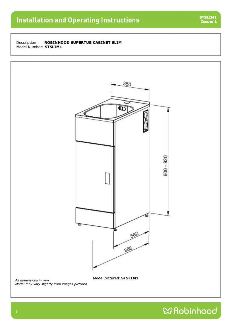 Page 1 de la notice Guide d'installation Robinhood STSLIM1A