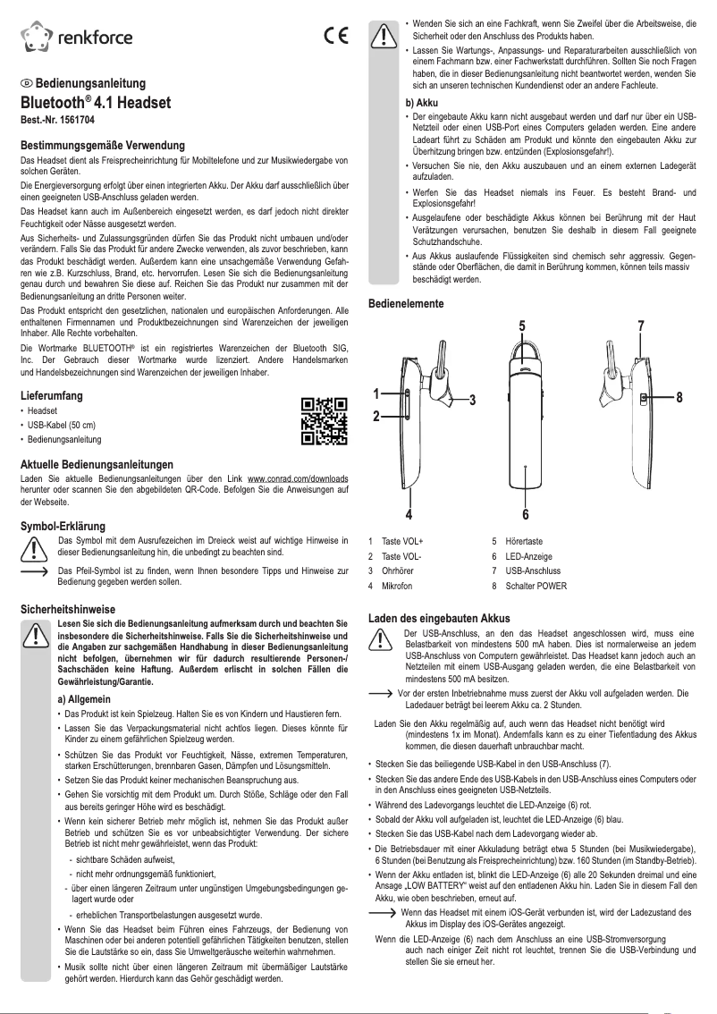 Página 1 del manual Manual de usuario Renkforce RF-BH-1000