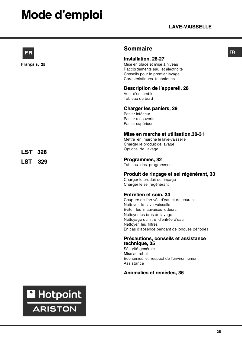 Page n°1 - Manuel utilisateur Hotpoint Ariston LST 328