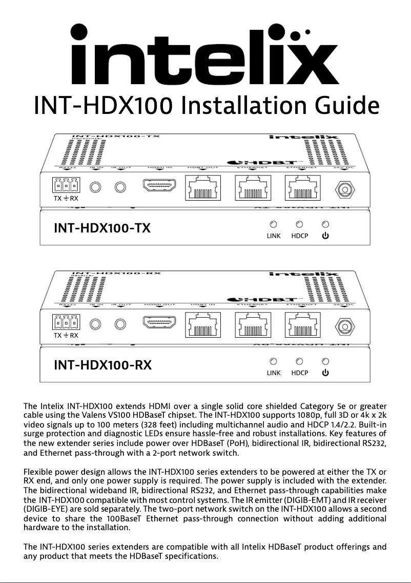 Image de la première page du manuel de l'appareil INT-HDX100-RX