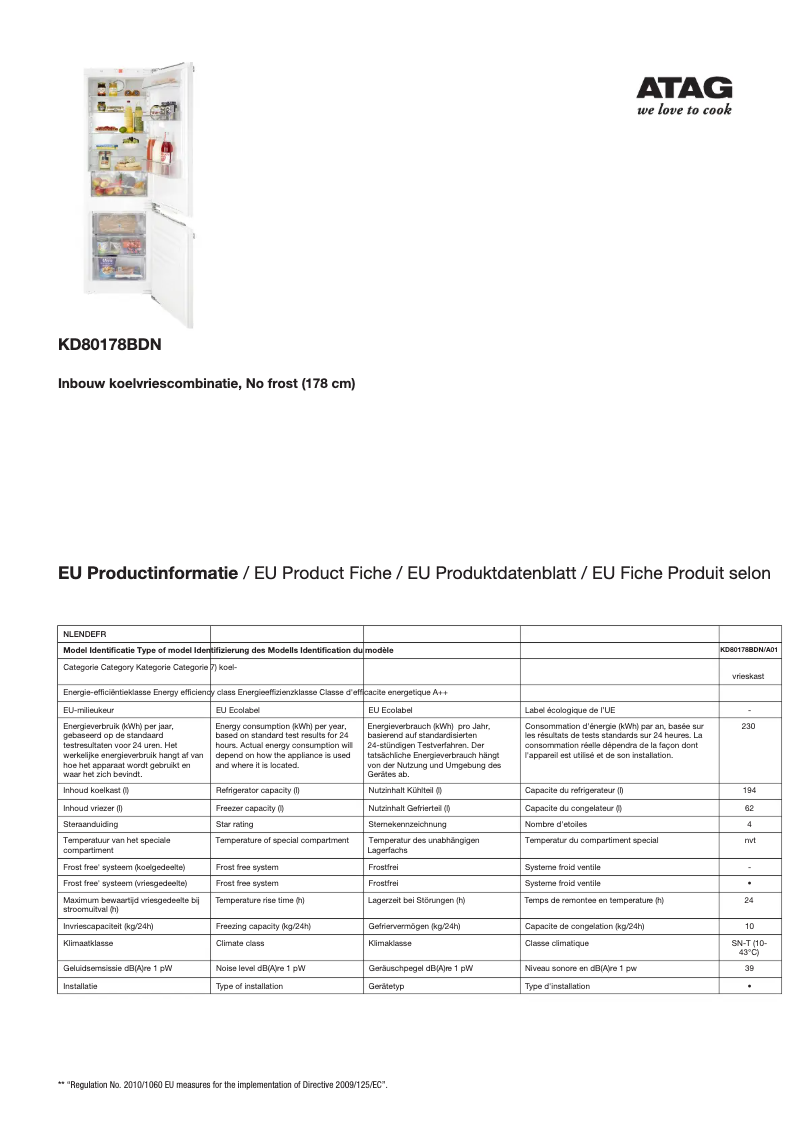 Page n°1 - Fiche technique Atag KD80178BDN