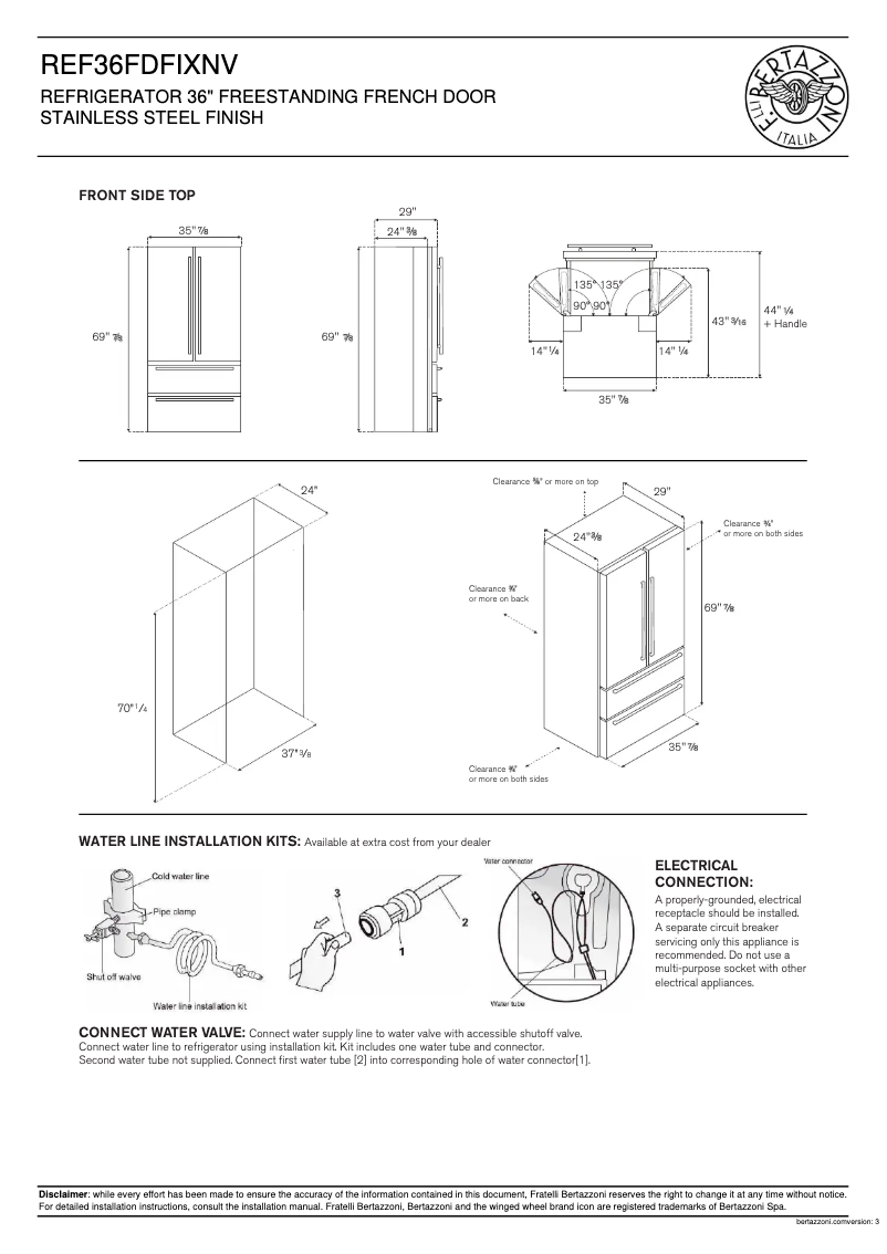 Page 1 de la notice Instructions / montage Bertazzoni REF36FDFIXNV