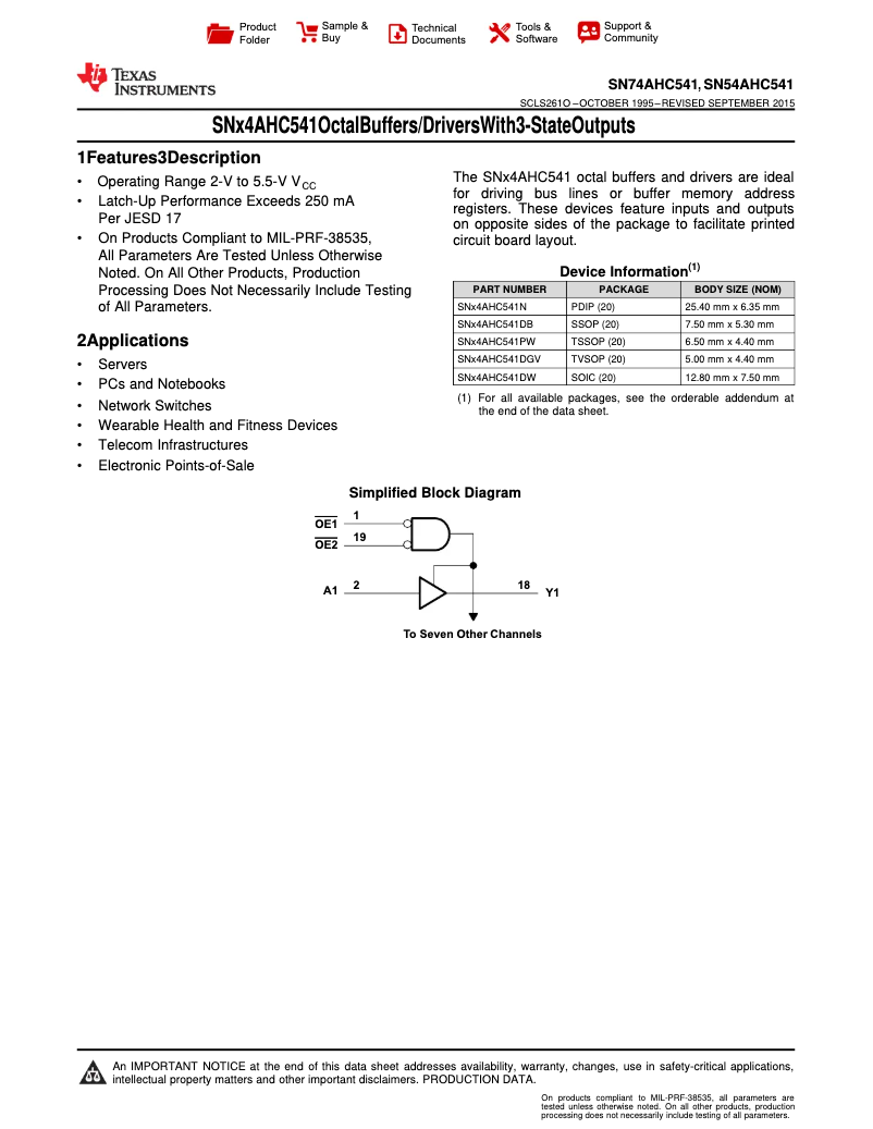 Page 1 de la notice Manuel utilisateur Texas Instruments SN74AHC541DW