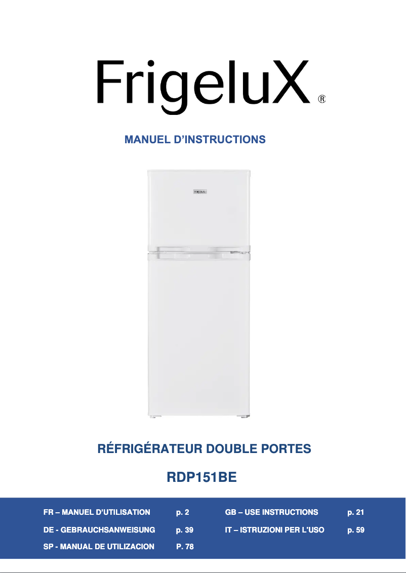 Page n°1 - Manuel utilisateur FrigeluX RDP151BE