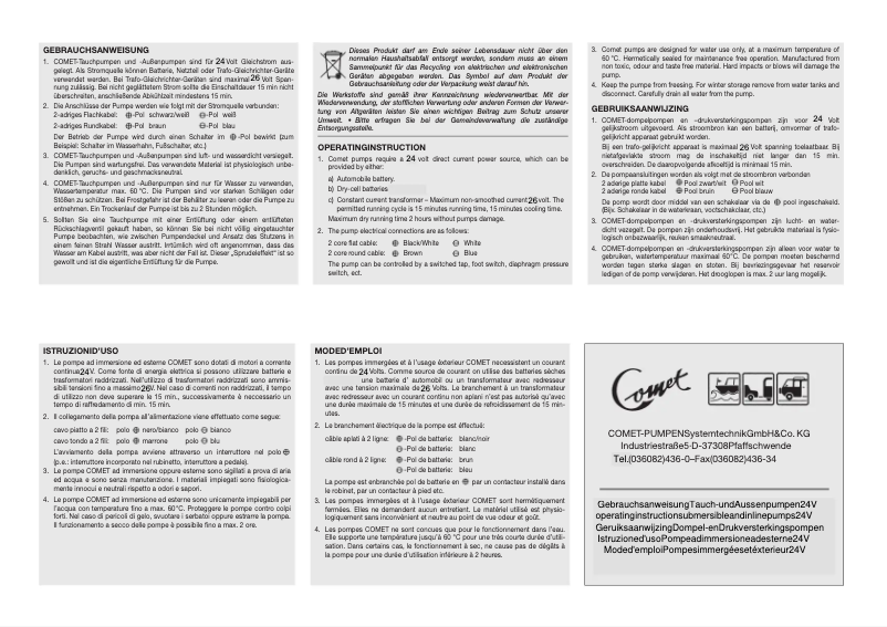 Page 1 de la notice Manuel utilisateur Comet ELEGANT 24 V/DC
