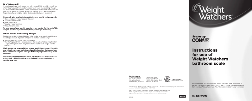 Page 1 de la notice Manuel utilisateur Conair Weight Watchers WW45