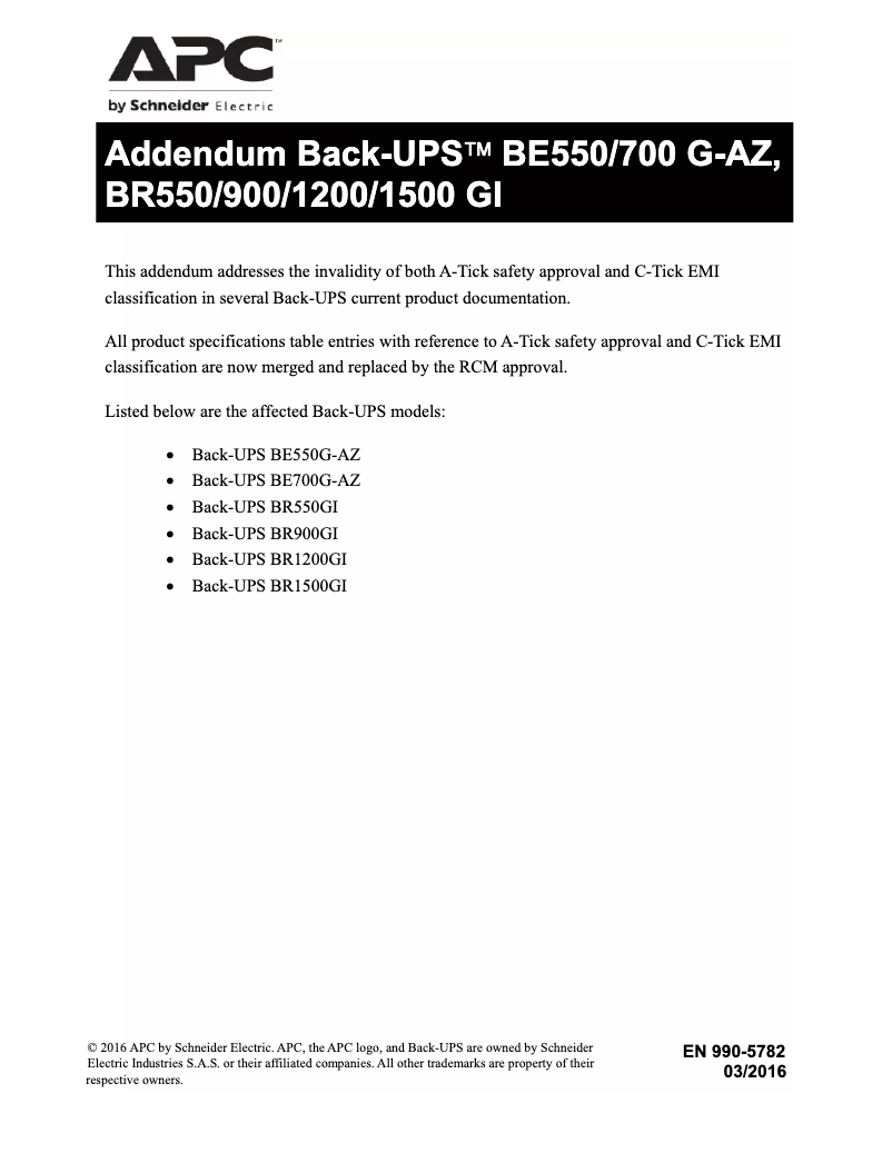 Page 1 de la notice Manuel utilisateur APC APBR550GI