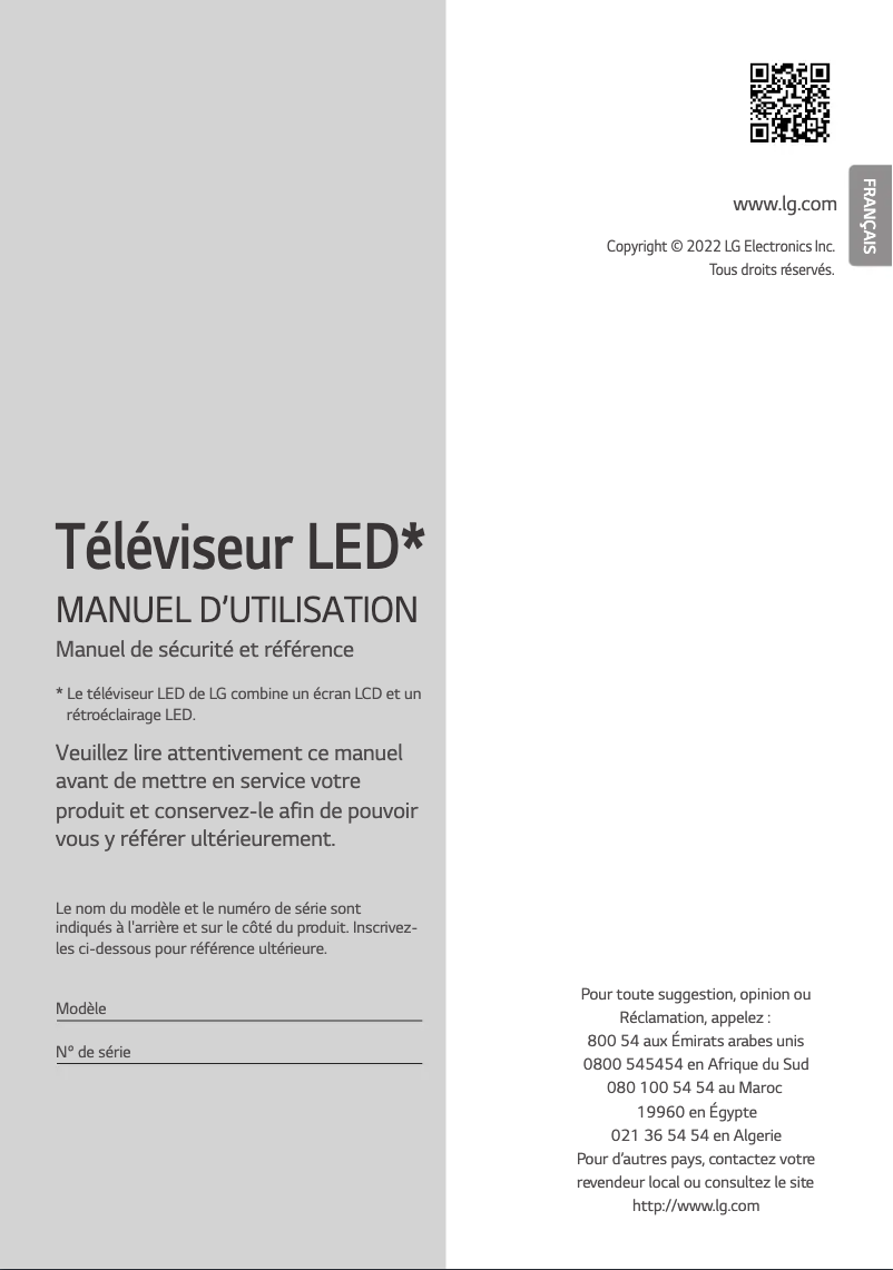 Page 1 de la notice Manuel utilisateur LG 75NANO796QA