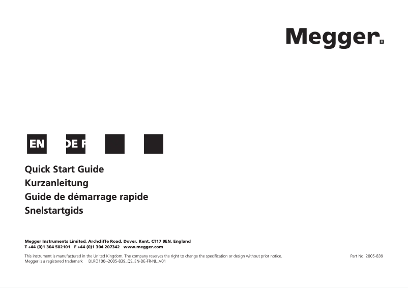 Page n°1 - Guide de démarrage rapide Megger DLRO100E