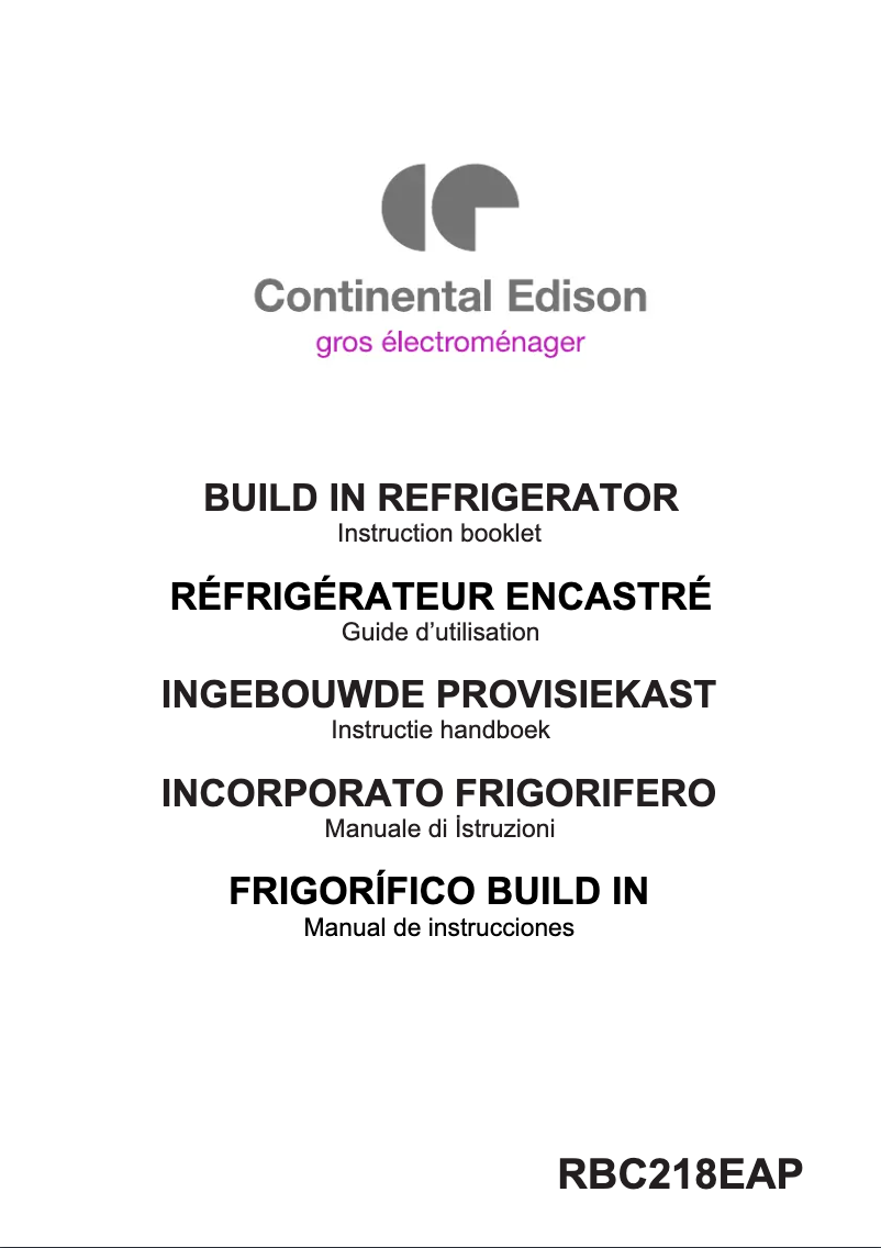 Page n°1 - Manuel utilisateur Continental Edison RBC218EAP