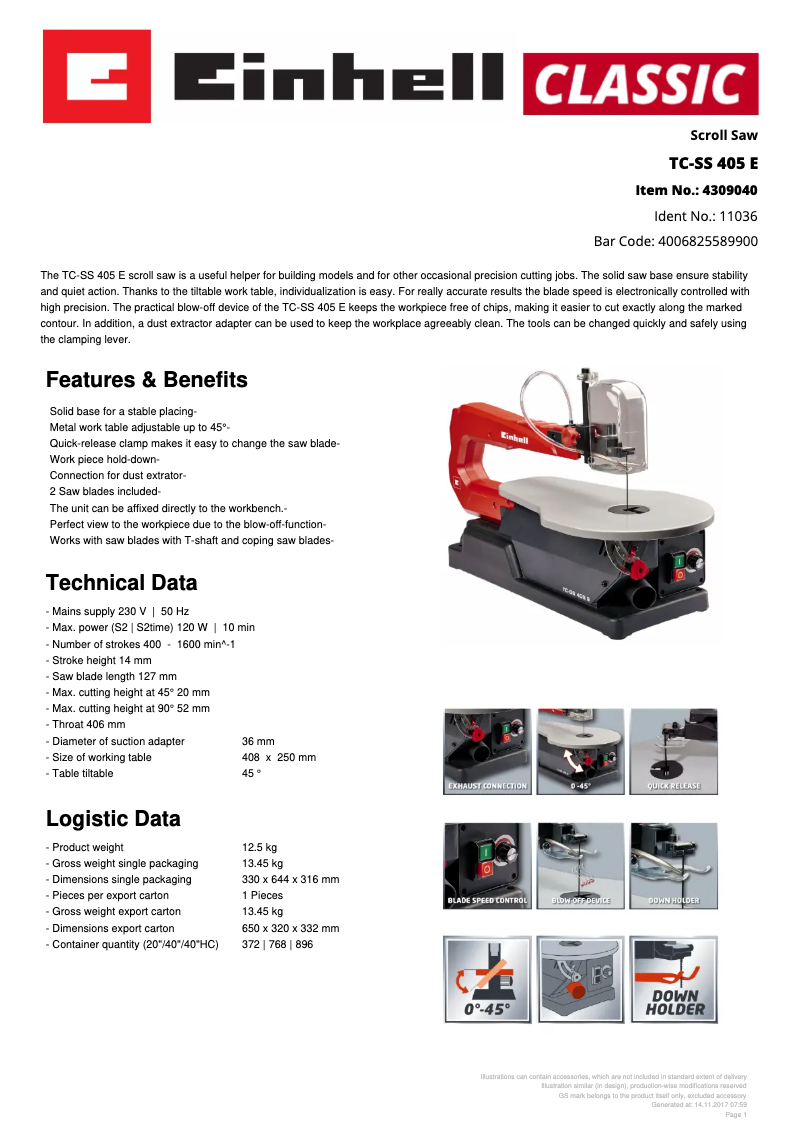 Page n°1 - Fiche technique Einhell TC-SS 405 E