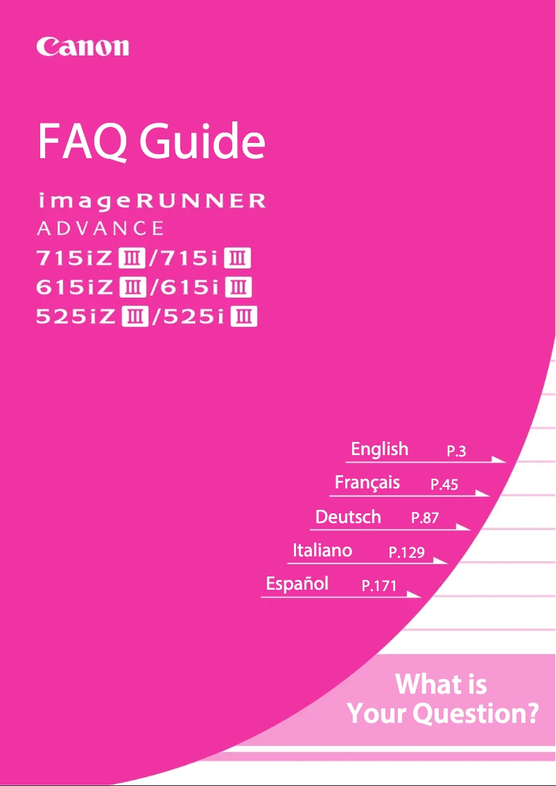 Page n°1 - FAQ Canon imageRUNNER ADVANCE 715iZ III
