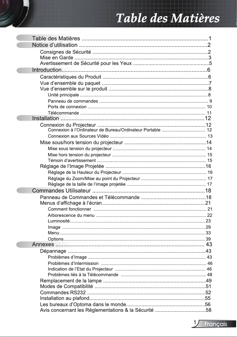Página 1 del manual Manual de usuario Optoma EW628