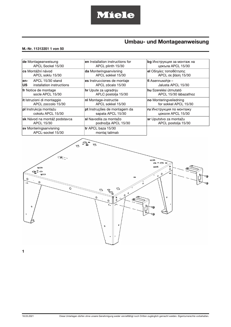 Page n°1 - Manuel utilisateur Miele APCL 003