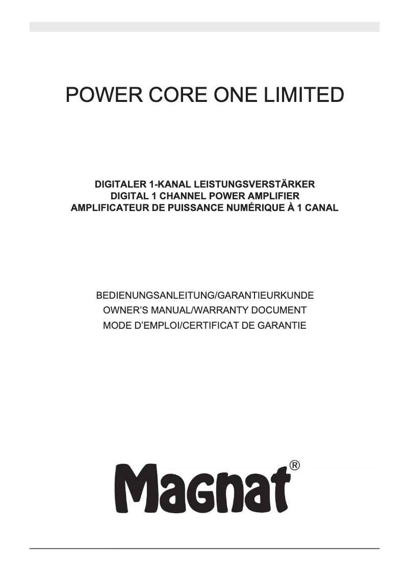 Page n°1 - Manuel utilisateur Magnat Power Core One Limited