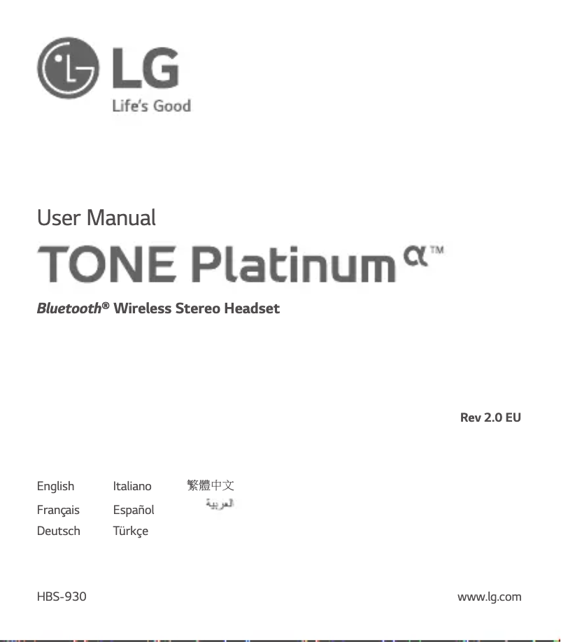 Page 1 de la notice Manuel utilisateur LG Tone Platinum Alpha HBS-930