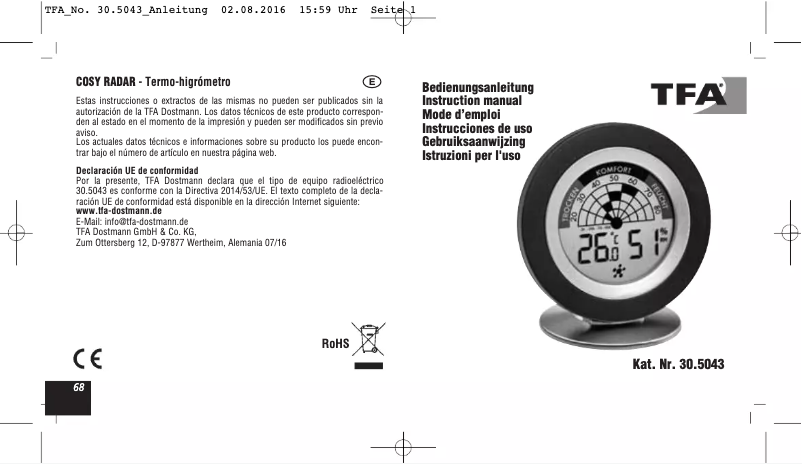 Imagen de la primera página del manual del dispositivo Cosy 30.5019.01