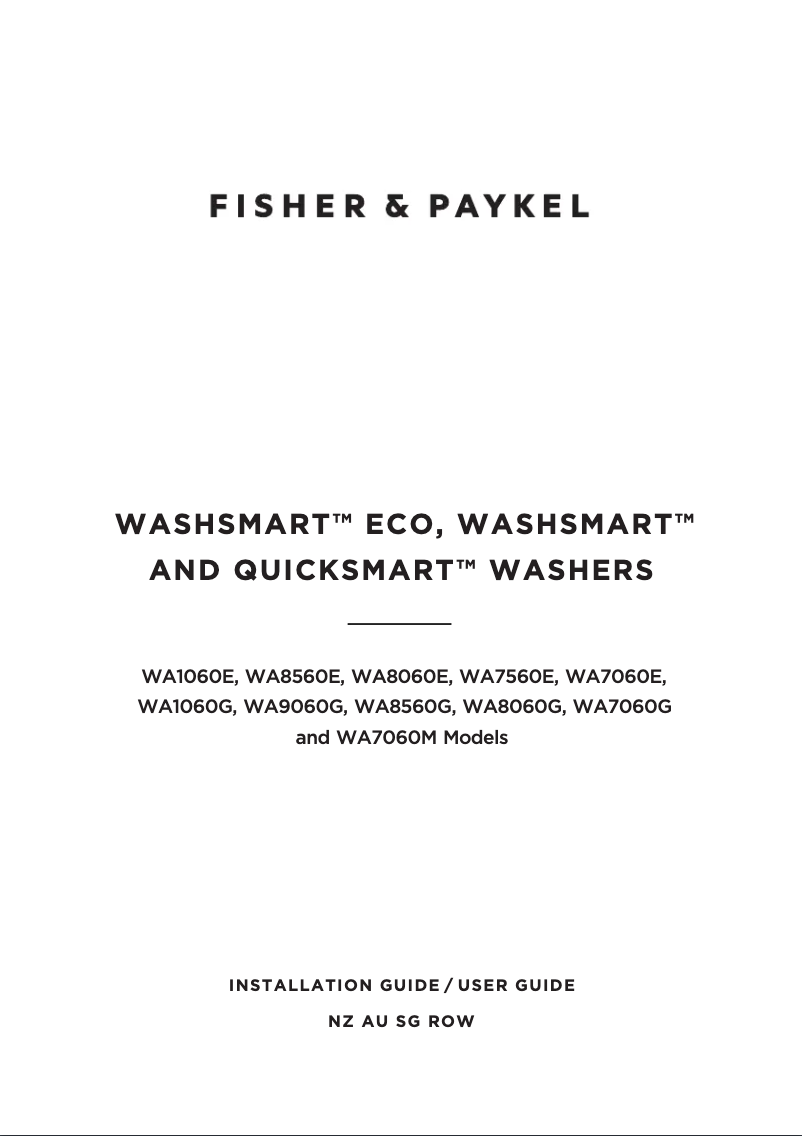 Page 1 de la notice Guide d'installation Fisher & Paykel WA1060G1