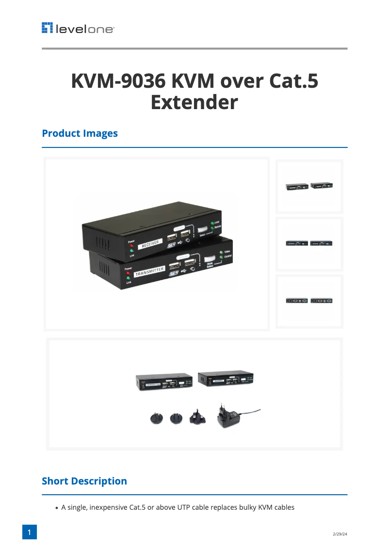 Image de la première page du manuel de l'appareil KVM-9036