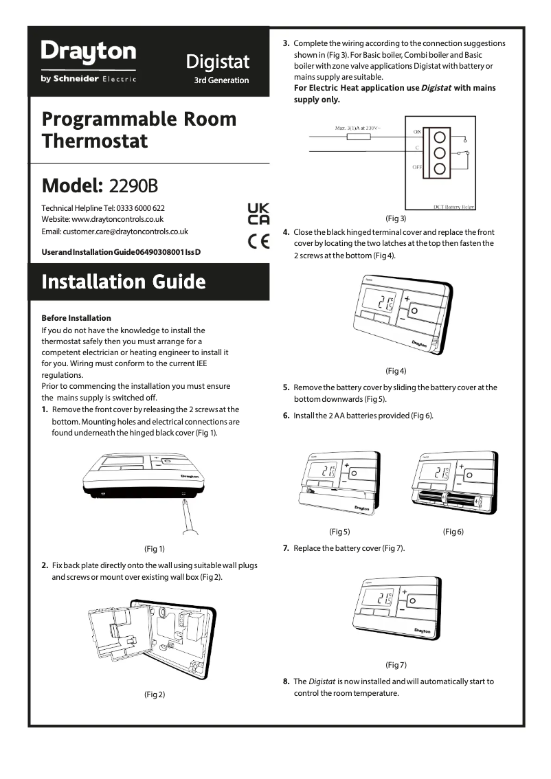 Page n°1 - Manuel utilisateur Drayton Digistat 2290B
