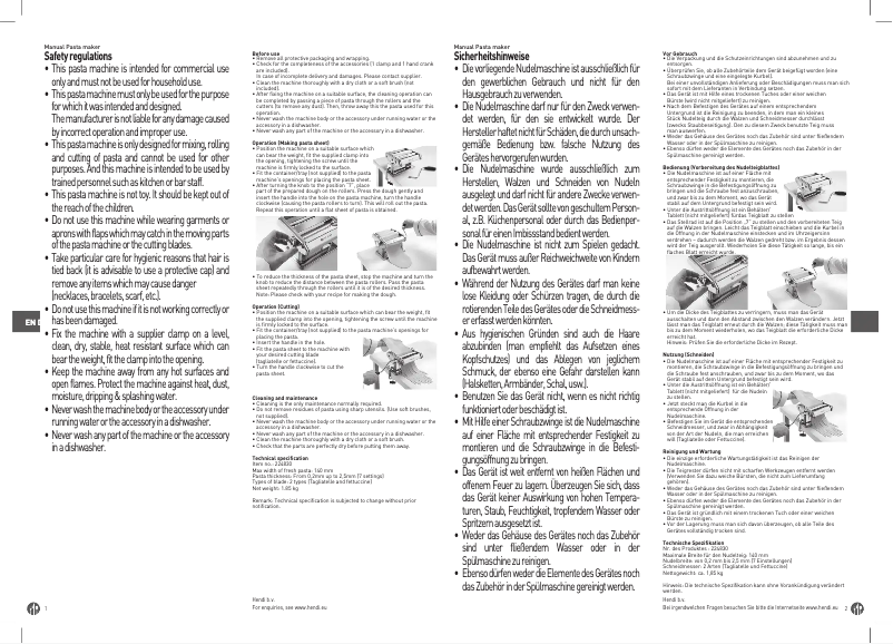 Page 1 de la notice Manuel utilisateur Hendi 224830