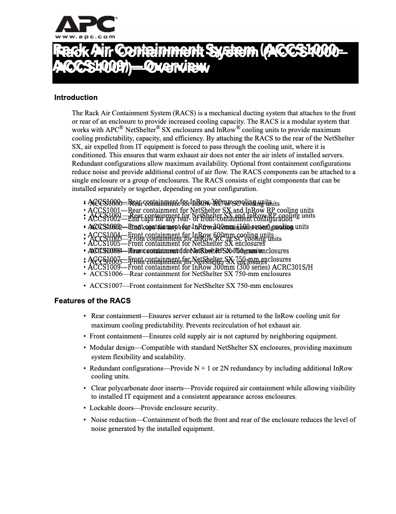 Page 1 de la notice Manuel utilisateur APC ACCS1009