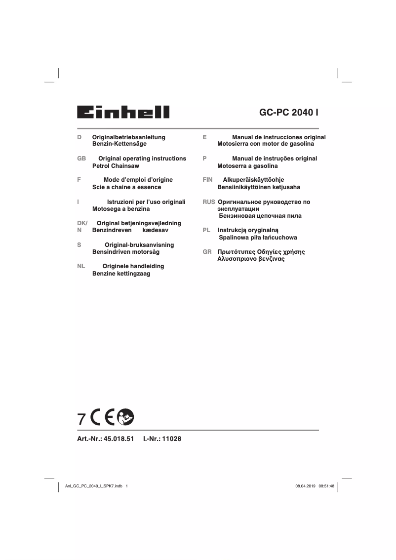 Page 1 de la notice Manuel utilisateur Einhell GC-PC 2040 I