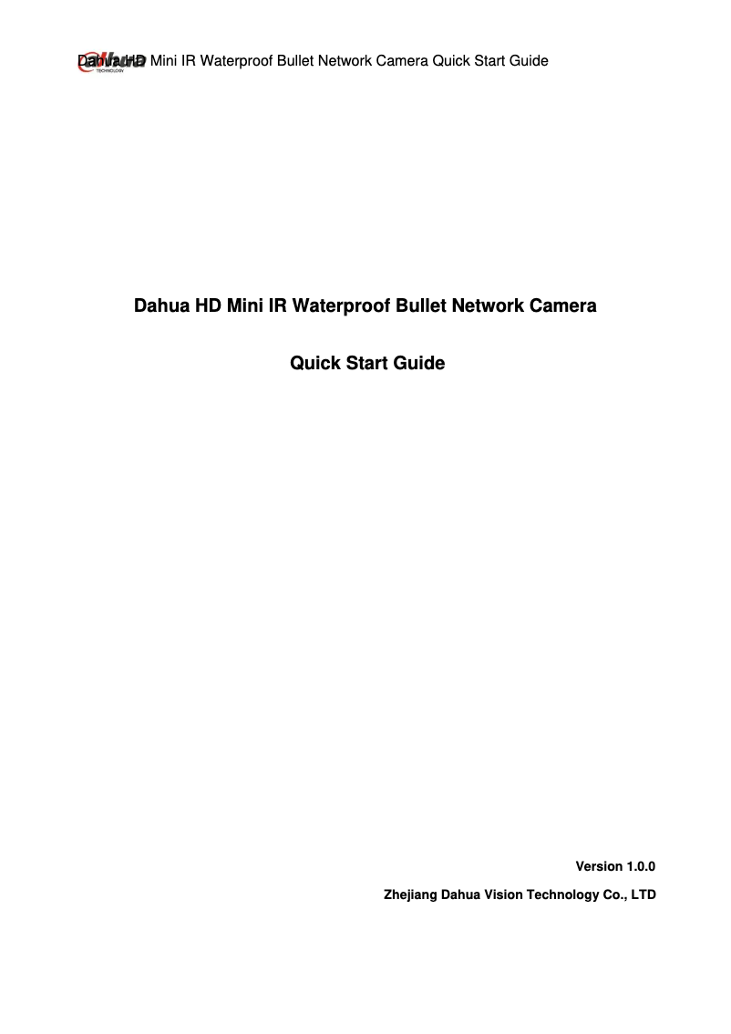 Page 1 de la notice Manuel utilisateur Dahua Technology Lite IPC-HFW1220S
