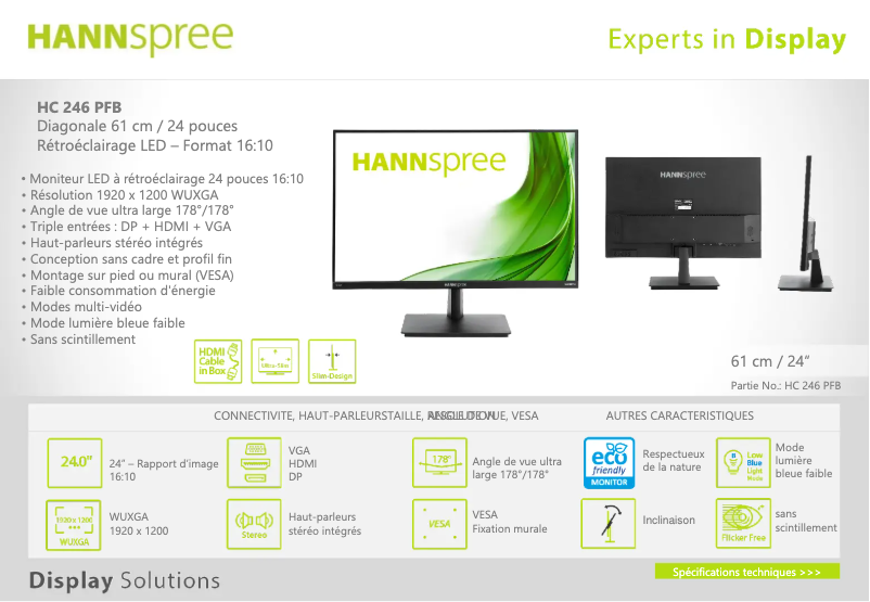 Page 1 de la notice Manuel utilisateur Hannspree HC246PFB