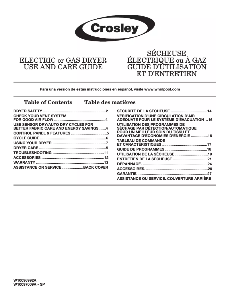 Page 1 de la notice Manuel utilisateur Crosley CED126SDW