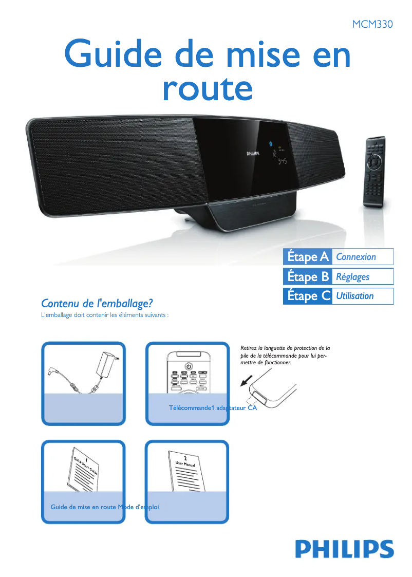 Page 1 de la notice Guide de démarrage rapide Philips MCM330
