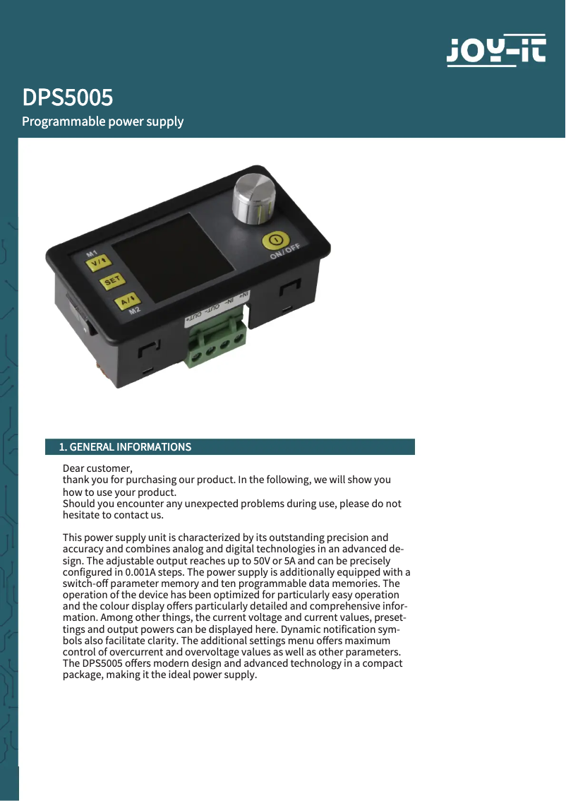 Image de la première page du manuel de l'appareil JT-DPS5005