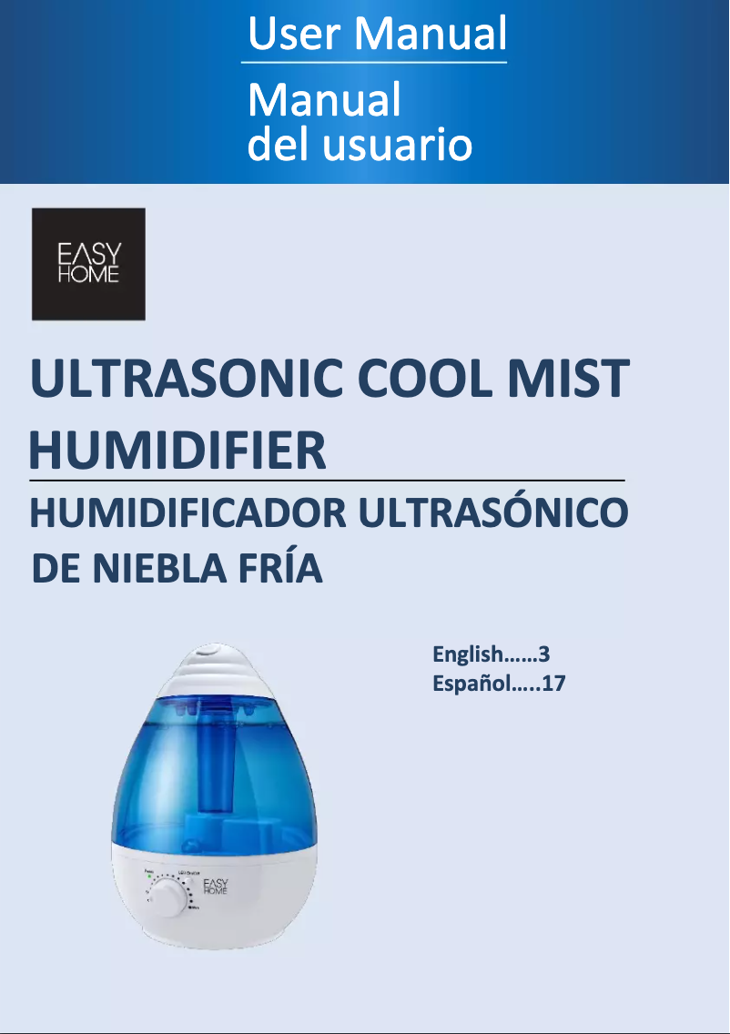 Page 1 de la notice Manuel utilisateur Easy Home Ultrasonic Cool Mist Humidifier HTJ-2060B