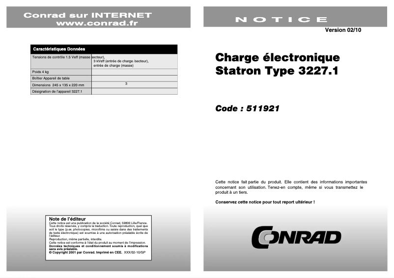 Page n°1 - Manuel utilisateur Statron 3227.1