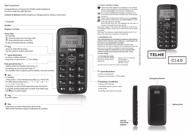 Page n°1 - Manuel utilisateur Telme C140