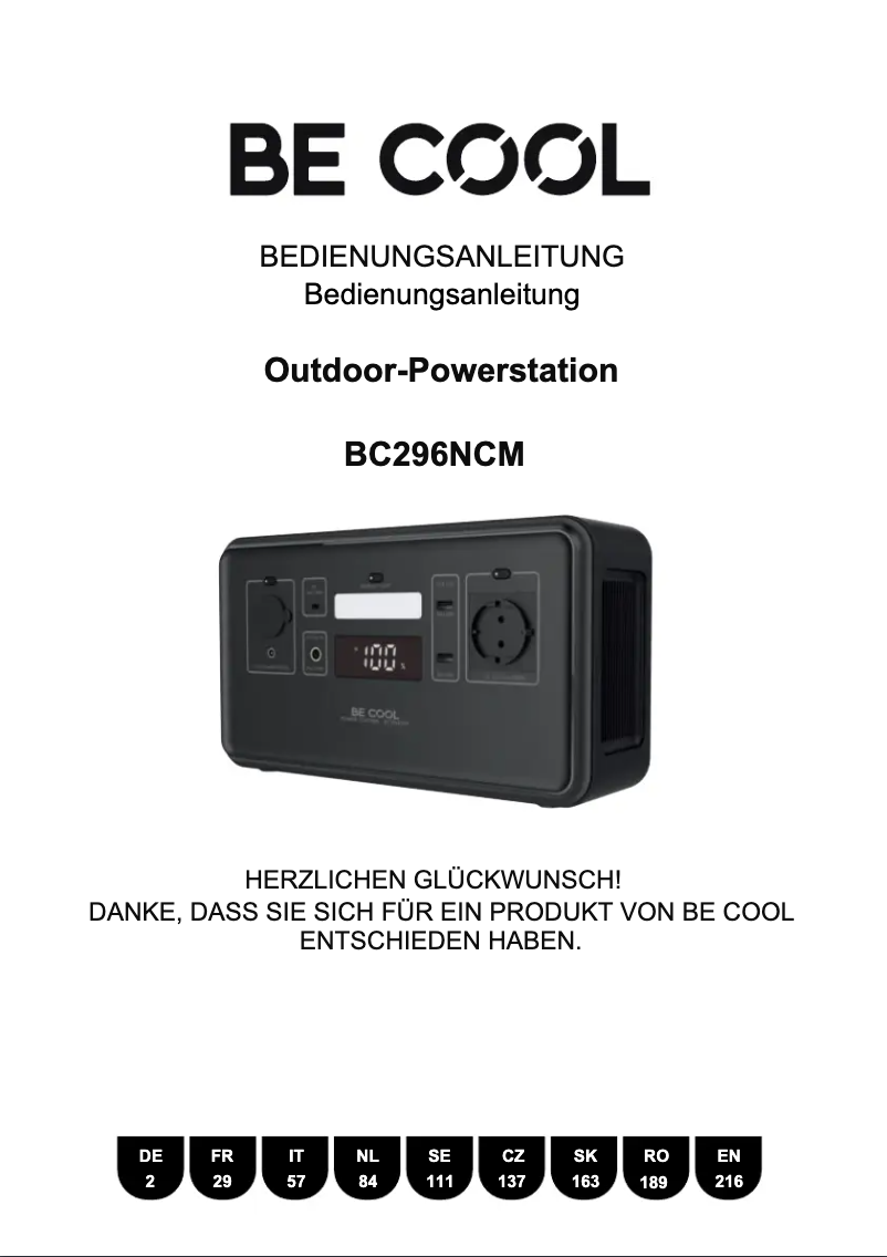 Page 1 de la notice Manuel utilisateur Be Cool BC296NCM