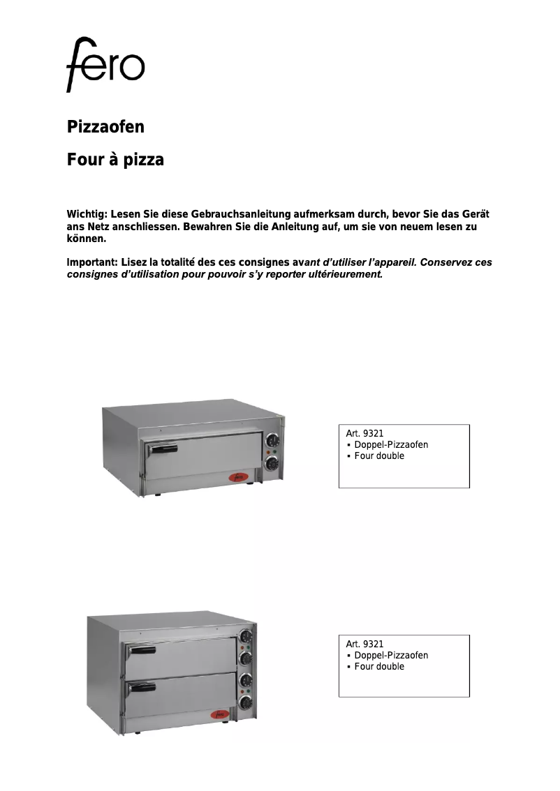 Page 1 de la notice Manuel utilisateur Fero H9322