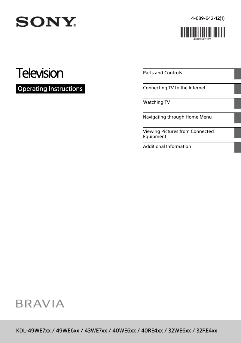 Page 1 de la notice Manuel utilisateur Sony KDL40RE453BU