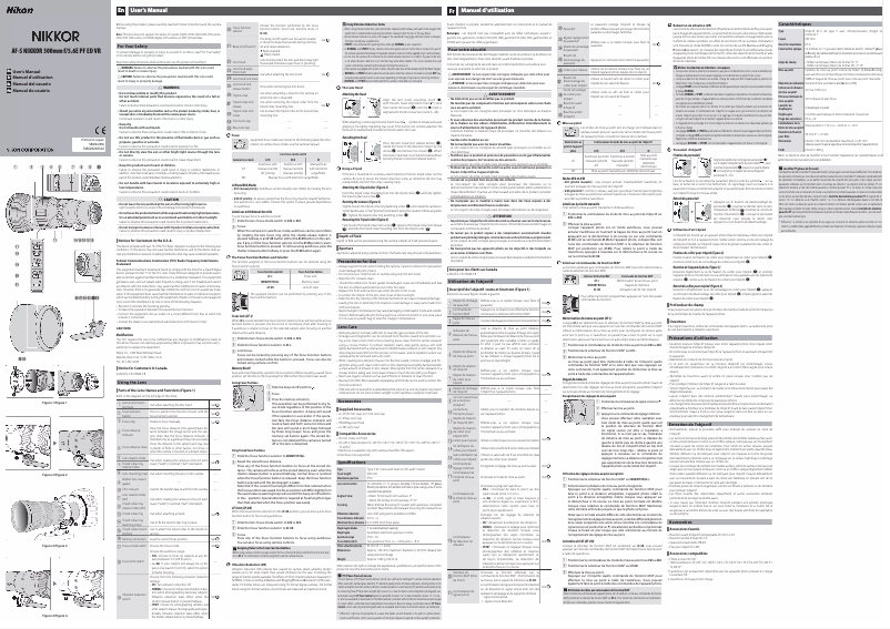 Page 1 de la notice Manuel utilisateur Nikon AF-S Nikkor 500mm f/5.6E PF ED VR
