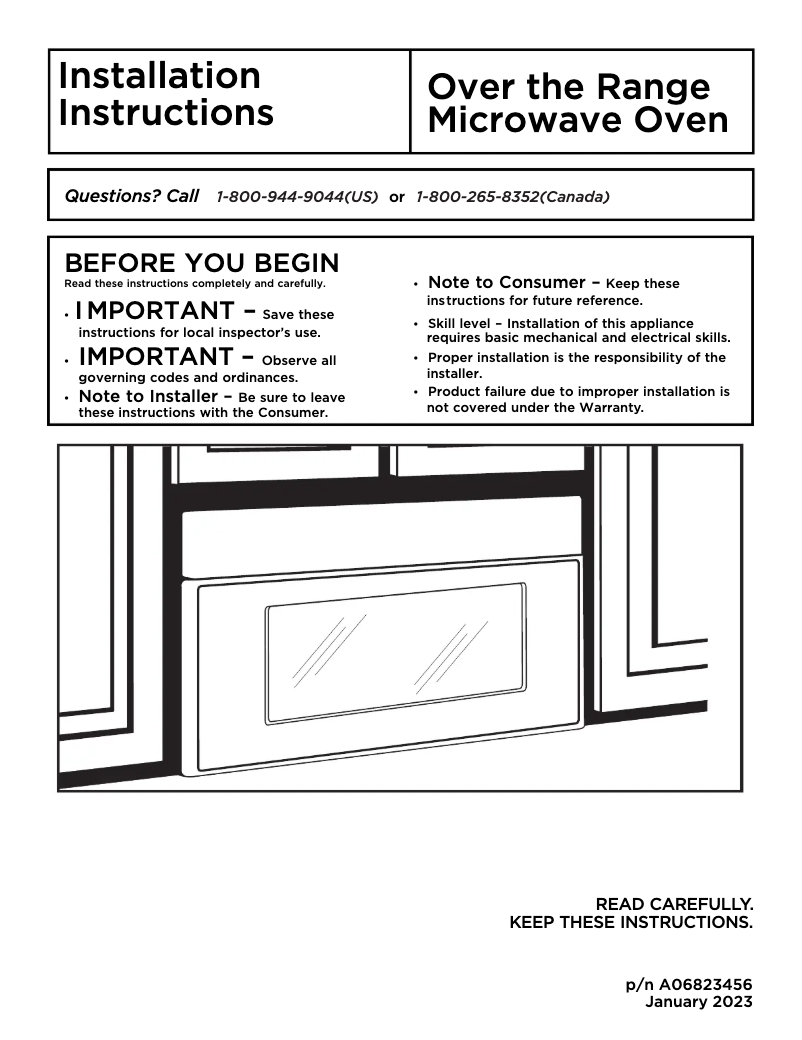 Page n°1 - Guide d'installation Frigidaire GMOS1964AF