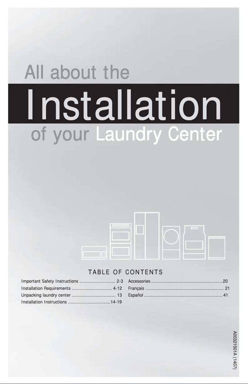 Page 1 de la notice Guide d'installation Frigidaire FFLE3911QW