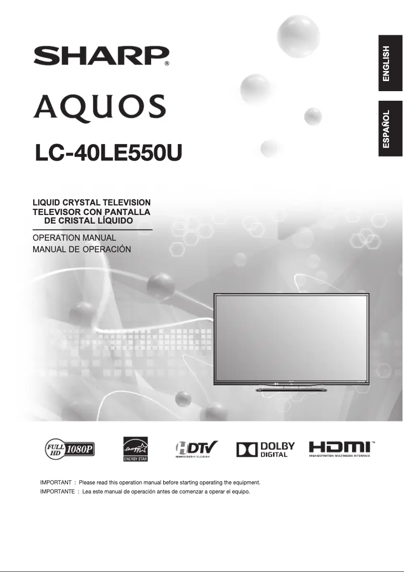 Image de la première page du manuel de l'appareil LC40LE550U