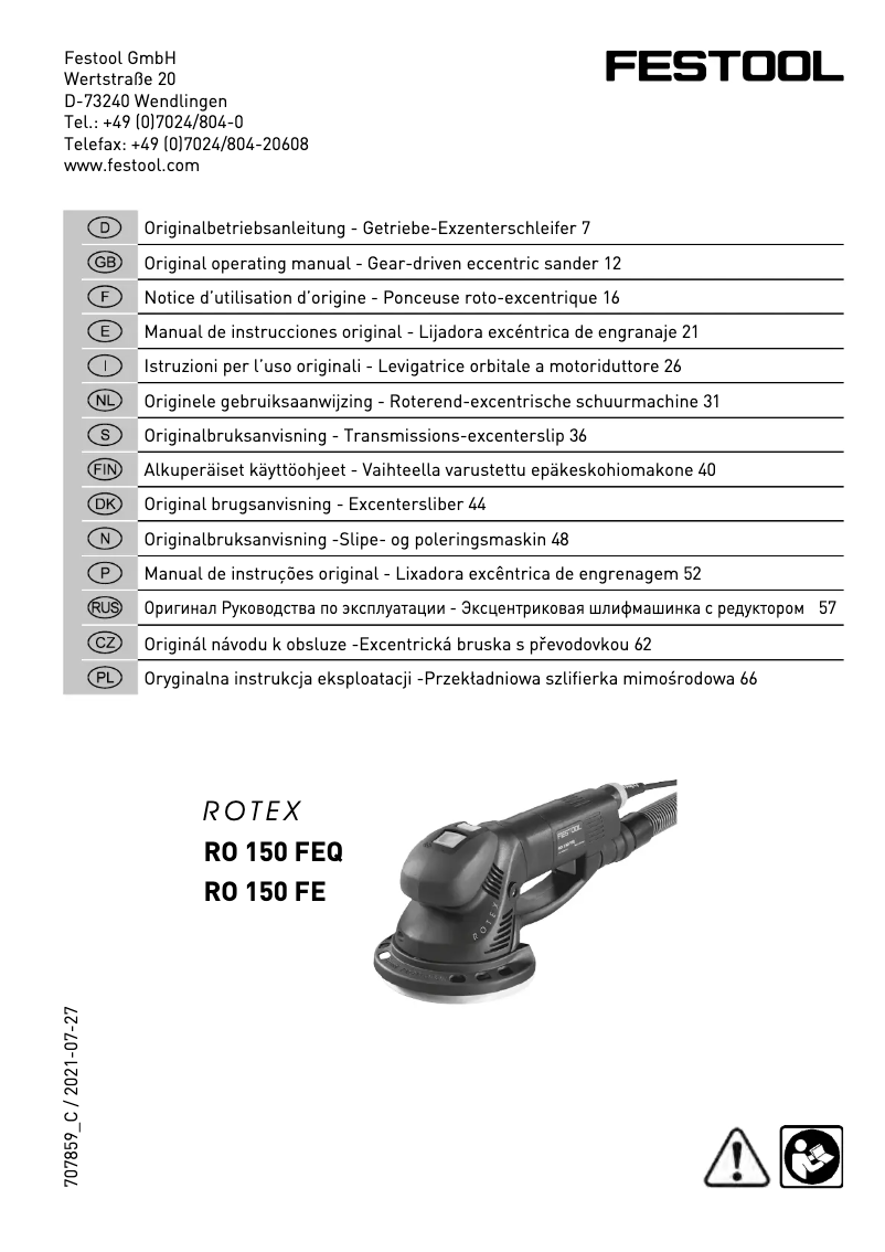 Image de la première page du manuel de l'appareil Rotex RO 150 FE