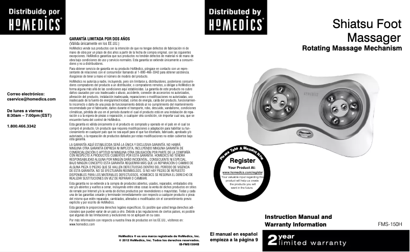 Page 1 of the manual User Manual Homedics FMS-150H