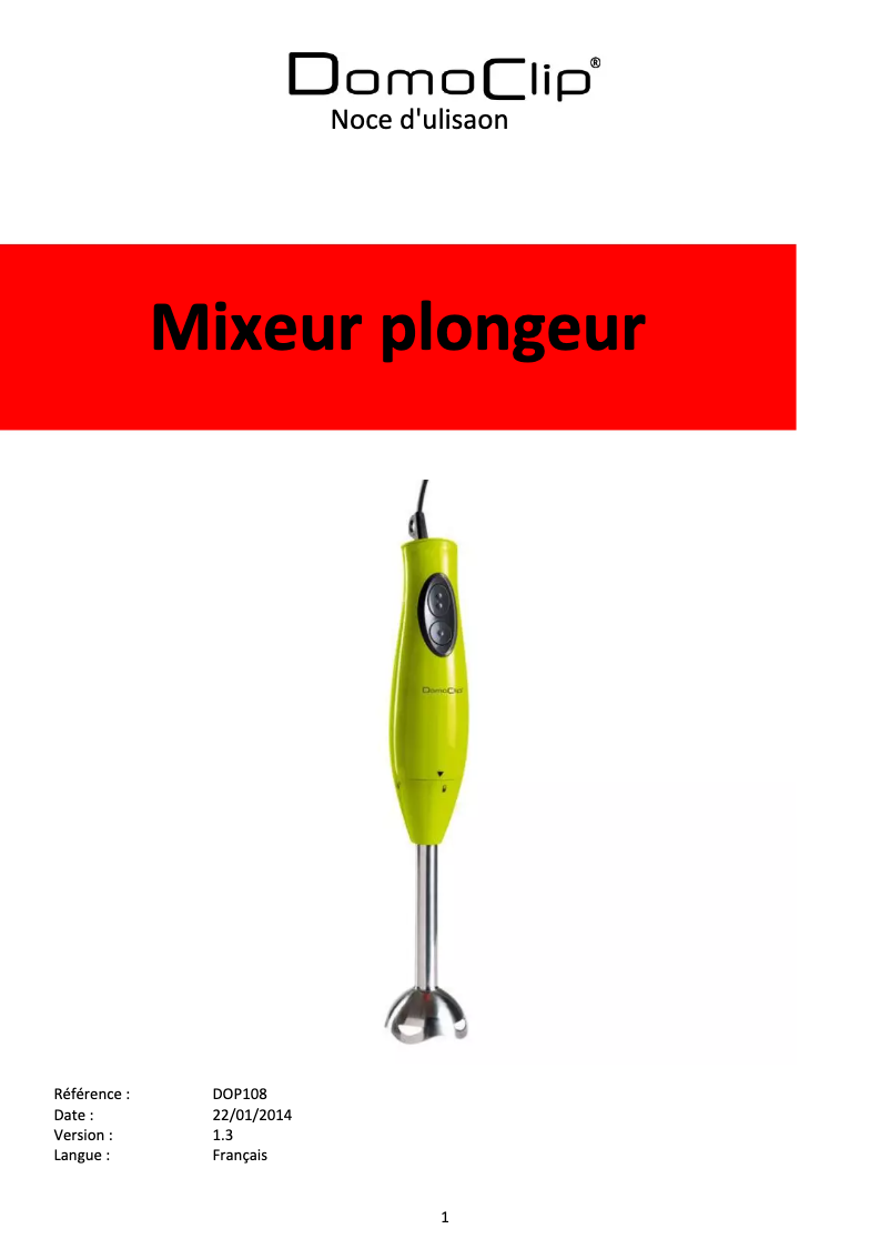 Page n°1 - Manuel utilisateur Domoclip DOP108