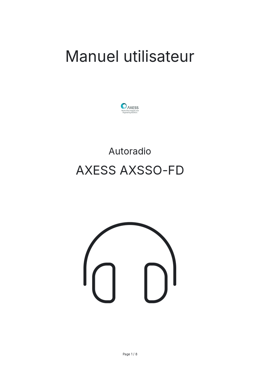 Page n°1 - Manuel utilisateur AXESS AXSSO-FD