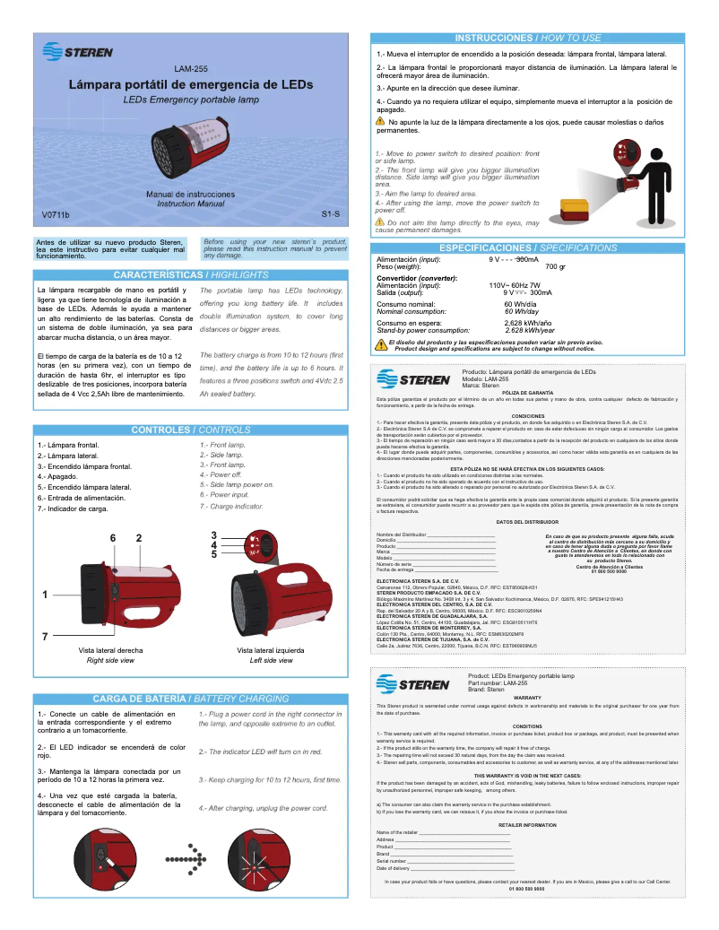 Page 1 de la notice Manuel utilisateur Steren LAM-255