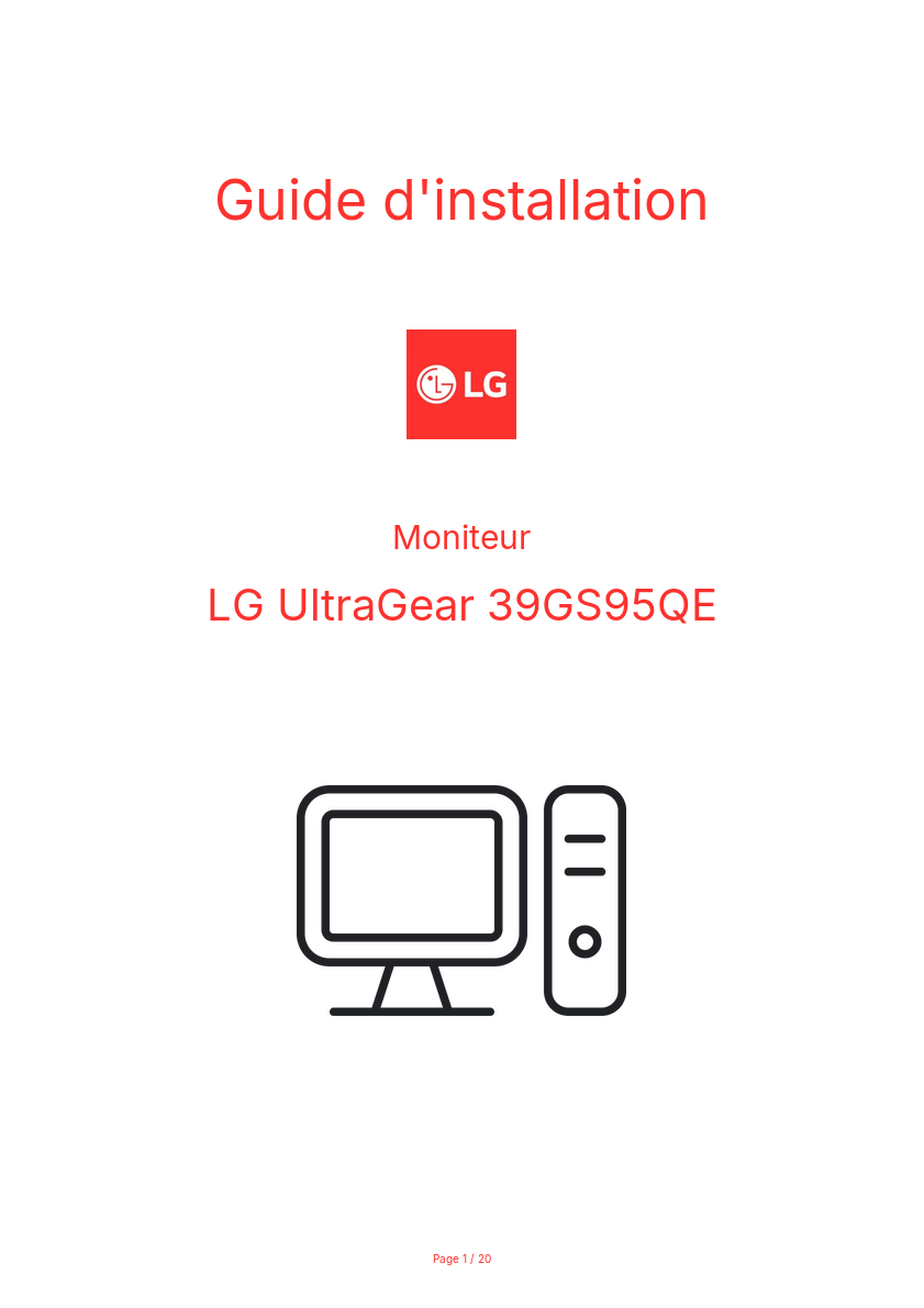 Page n°1 - Guide d'installation LG UltraGear 39GS95QE