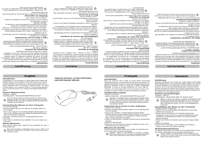 Page 1 de la notice Manuel utilisateur Targus Mobile Laptop Mouse