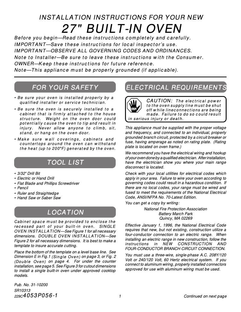 Page 1 de la notice Guide d'installation GE Profile JKP56BWBB